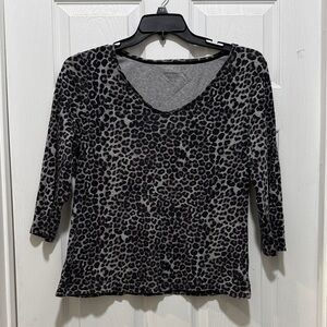 Charter Club Black and Gray Animal Print Long Sleeve Top